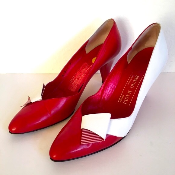 Vintage Bruno Magli heeled pump 7 1/2 Red White Leather Made in Italy - Picture 2 of 6
